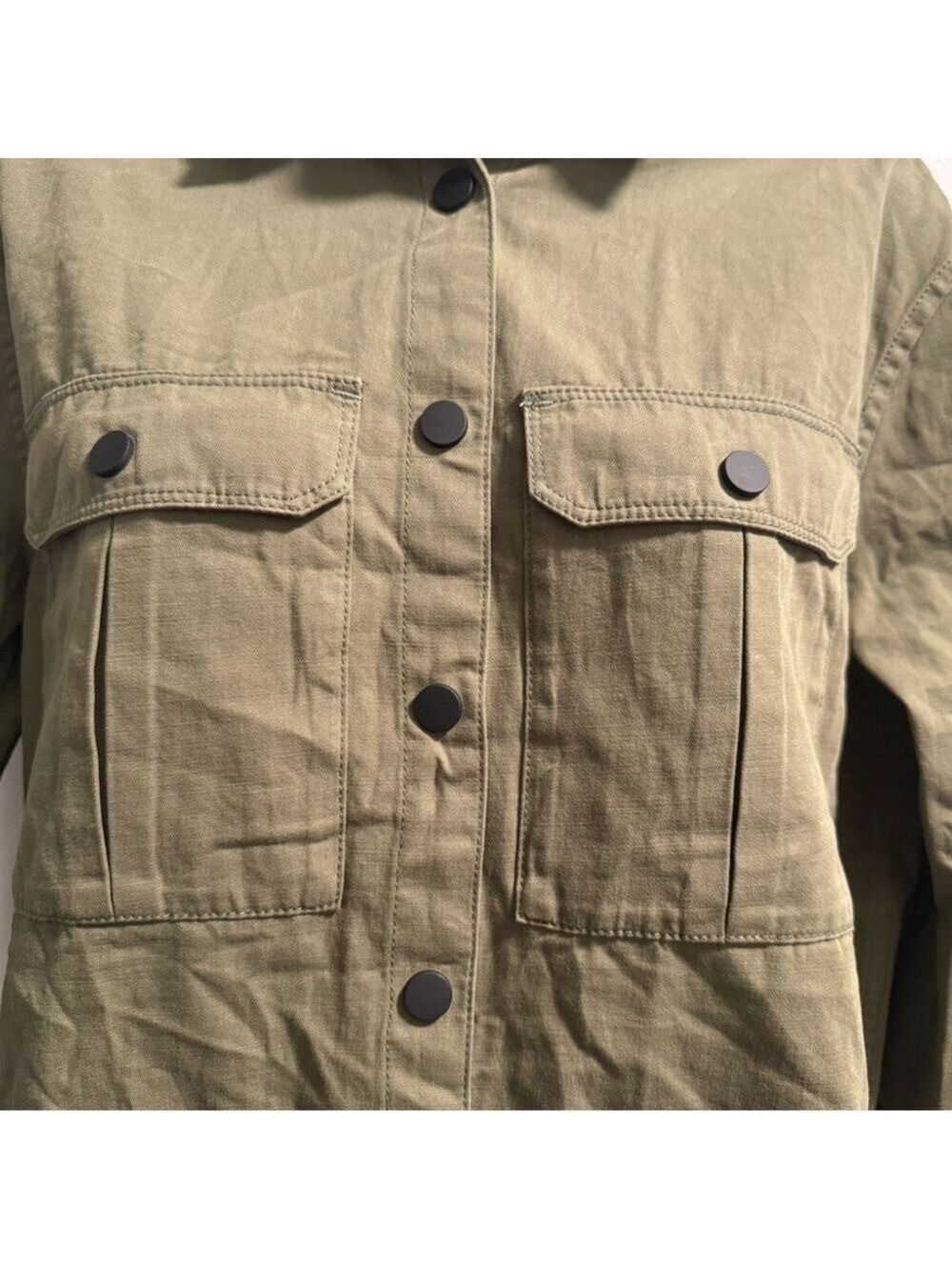 Malibu Bum Army Green Shacket Button-Up Utility Layering Top Small - Picture 7 of 15